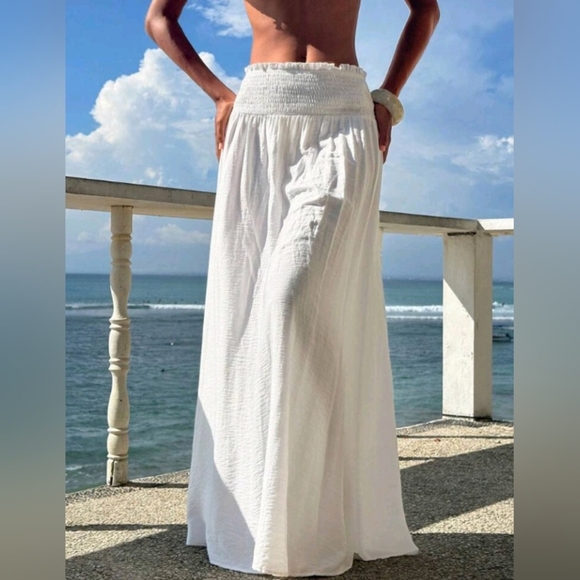 Women's Solid Color Woven High Waist Vacation Shirred Skirt - Picture 4 of 4